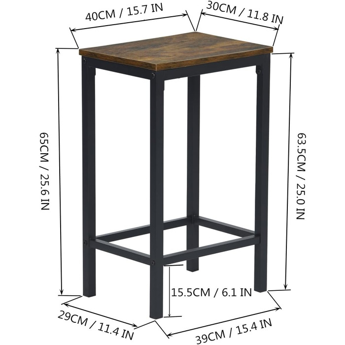 Набір барних столів, Барний стіл з 4 стільцями, промисловий дизайн, вінтаж Коричневий чорний (100x60x90см)