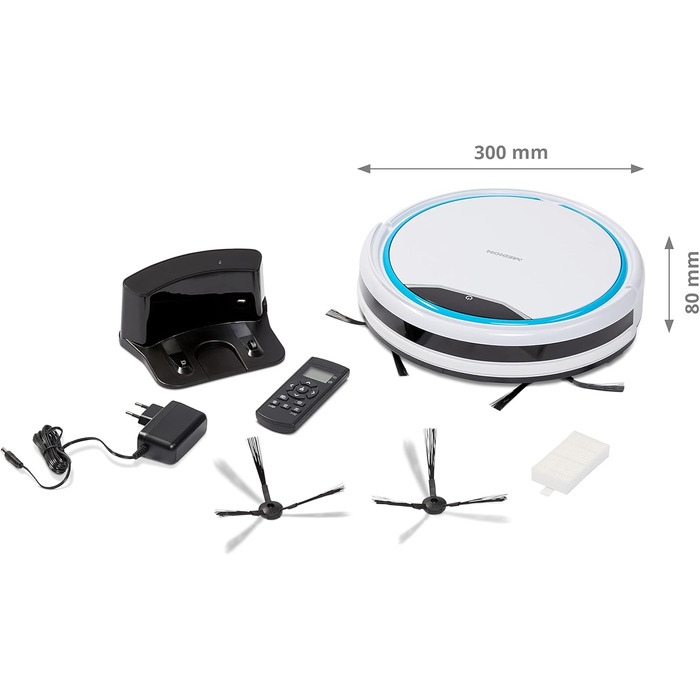 Робот-пилосос MEDION MD19900 з зарядною станцією: навігація, для твердих поверхонь (плитка, ламінат), видалення шерсті тварин, пульт ДК, до 90 хвилин роботи