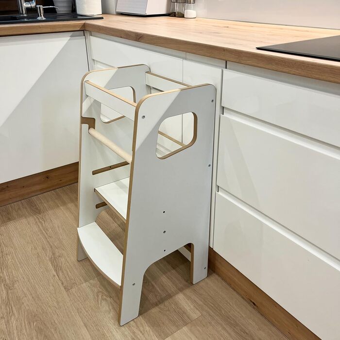 Дитячий навчальний стільчик Монтессорі з перекладиною – білий кухонний помічник, підставка для малюків, безпечний та надійний, з фіксатором, регульована висота, улюблець батьків, сучасний та стійкий, модель 4 - Білий (модель 3 - Білий)