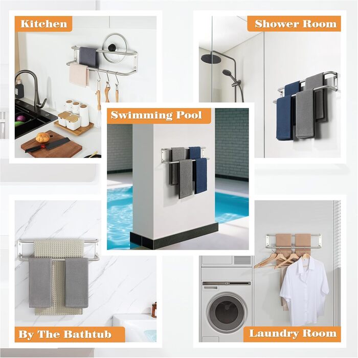 Тримач для рушників подвійний з нержавіючої сталі 304, 60 см, для ванної кімнати та кухні