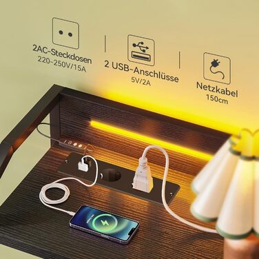 Комод ODK з висувними ящиками та LED-підсвіткою, 10 кольорів, 2 USB та 2 AC розетки, 8 тканинних ящиків, для вітальні та спальні, 110x30x88 см (Чорний)