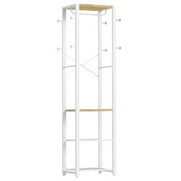 HOOBRO Лежак для одягу з полицями для взуття, білий та дерев'яний, EWN04YM01