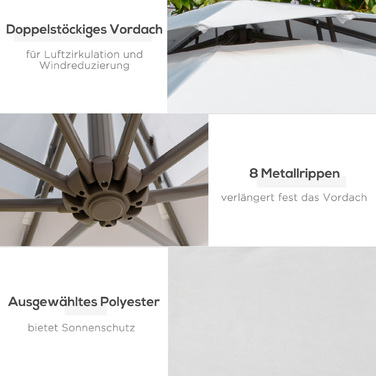 Outsunny Parasol Centilever Parasol Ø2.67 x 2.45 м Кривошипна парасолька з подвійним навісом Поперечна основа Сталь Сталевий Поліестер Сталь Світло-Сірий