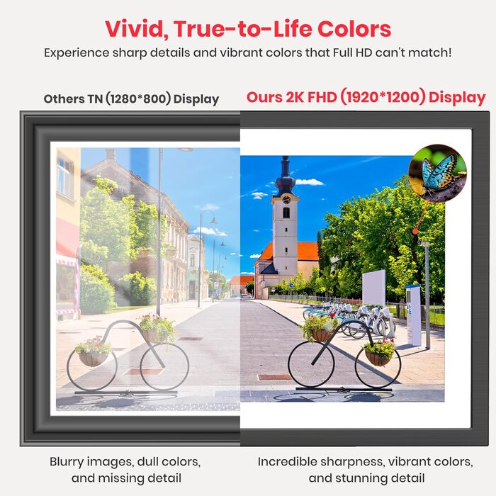 Цифровий фоторамка Frameo 10.1 дюймів: 64GB, 2K сенсорний екран, автоповорот, Frameo App