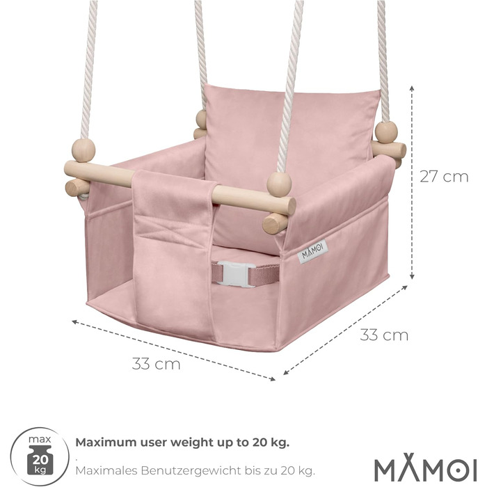 Дитяча гойдалка-крісло MAMOI® для дверей, дерев'яна гойдалка для малюків (Рожева)