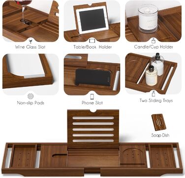 Підставка для ванни з текового дерева, розширювана, для ванної кімнати, дерев'яна, як унікальний подарунок на новосілля