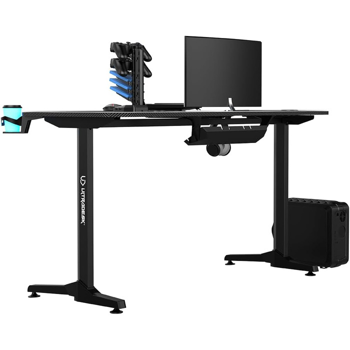 Ігровий стіл ULTRADESK FRAG V3 140x60 см, чорний, сталевий каркас, для 2 моніторів, аксесуари в комплекті