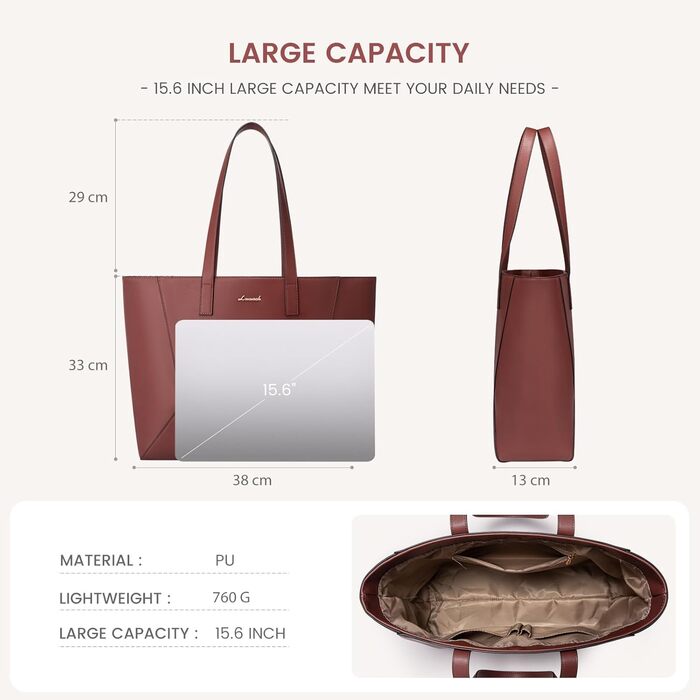 LOVEVOOK Сумка-шопер з натуральної шкіри, велика жіноча сумка на плечі, коричнева, для роботи та повсякденного використання