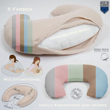 Подушка для годування та вагітності PaLulli XL (170x30 см), органічна бавовна, мусліновий чохол, колір шавлія