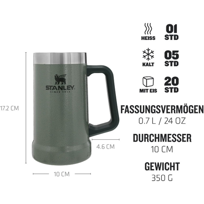 Термокружка Stanley Adventure Vacuum Stein 709 мл, зелений Hammertone - зберігає холод до 7 годин