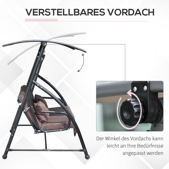 Гойдалка в стилі Голлівуду з функцією лежака, коричнева, 215 x 120 x 165 см