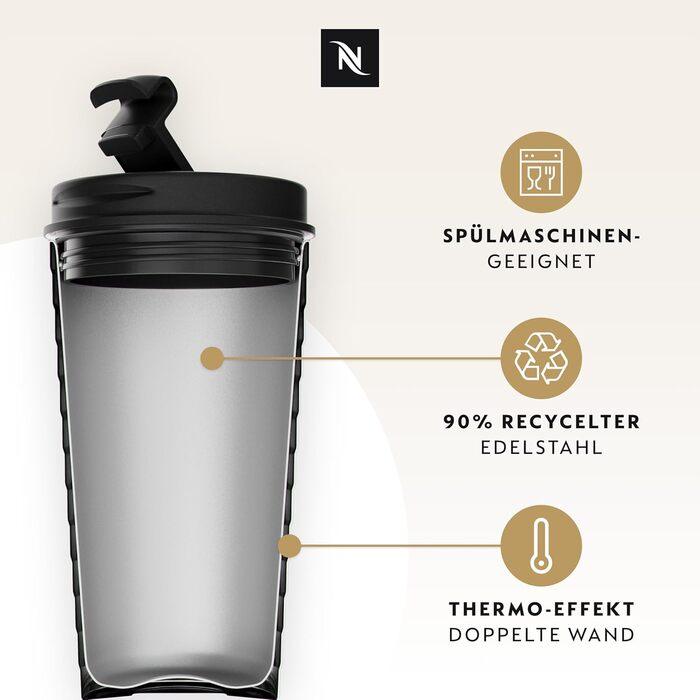 Термокружка Nespresso Touch з нержавіючої сталі, 345 мл, ізольована, витримує протікання