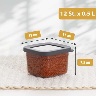 Герметичні контейнери для зберігання продуктів [набір 12 шт], Антрацит - Складаються, економія місця для кухні. Набір контейнерів для борошна, продуктів харчування, 12 шт (500 мл)