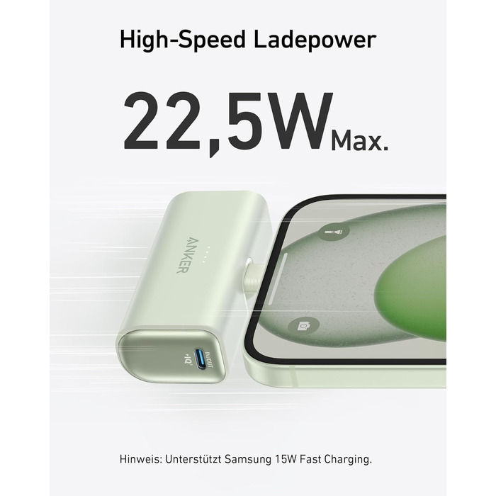 МАг, 22,5 Вт, складаний USB-C, сумісний з iPhone, Galaxy, Huawei (зелений), 5000