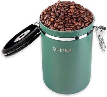 Банка для кави Шрамм об'ємом 1800 мл 10 кольорів з дозуючою ложкою Висота 19 см кавові банки Контейнер для кави з нержавіючої сталі, Колір зелений