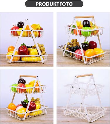 Х ярусний кошик для фруктів, знімний, металевий, кухонний, білий, 2-