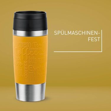 Термокружка Emsa N20210 Travel Mug Classic Isolierbecher, 0.36 л, нержавіюча сталь, 4 години гаряча, 8 годин холодна, герметична, для миття в посудомийній машині, 360° відкривання (Senfgelb)