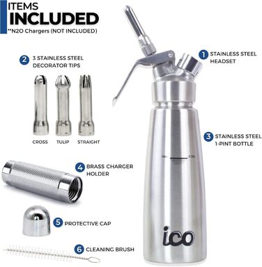 Професійний дозатор для вершків ICO 500 мл з нержавіючої сталі - сифон для капсул з вершками - пляшка Espuma для десертів