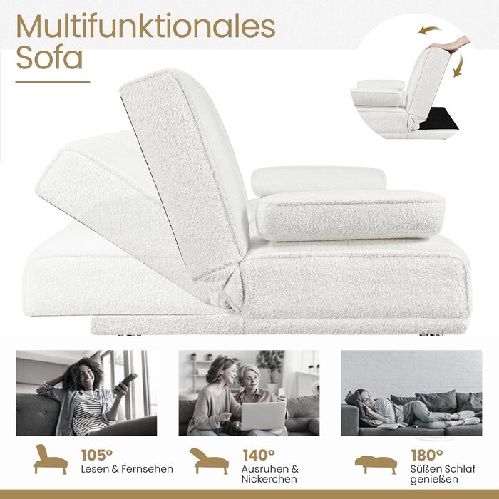 Диван-ліжко Yaheetech на 3 особи з функцією сну, диван-кровать, софа-ліжко, білий, до 350 кг