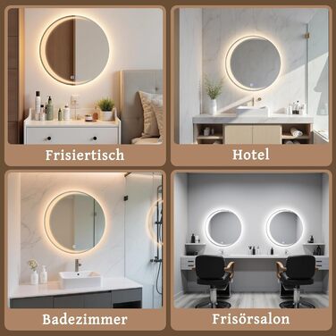 Круглий LED-дзеркало для ванної кімнати Mursche з підсвічуванням, 60 см, IP44, сенсорне регулювання, протизапотівальне покриття, 70x70 см