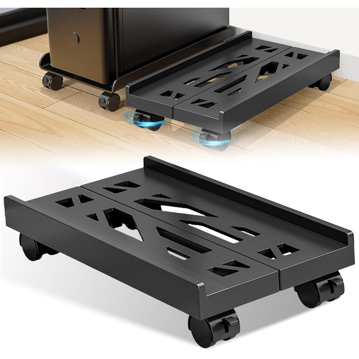 Підставка для ПК та CPU, регульована ширина, комп'ютерна вежа, кріплення під стіл, універсальна, з 4 колесами (фіксація)