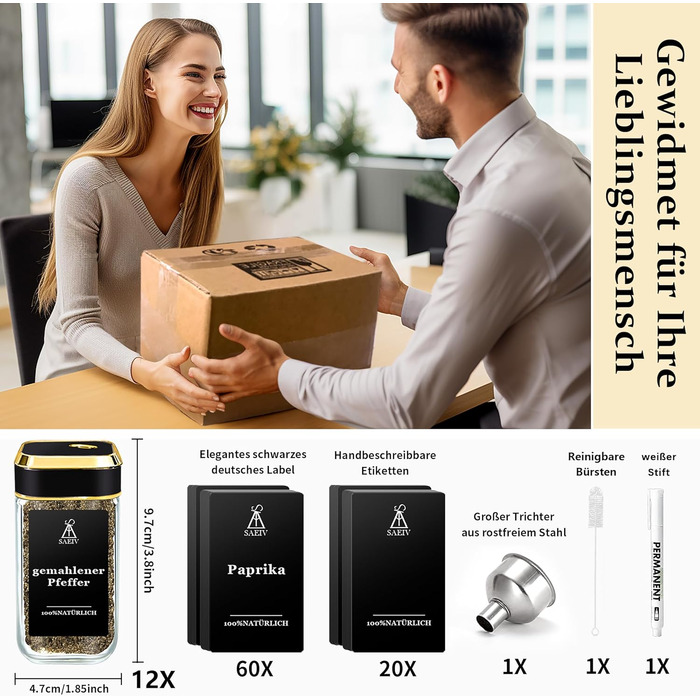 Набір для спецій 24 шт. з поворотними кришками та місткими воронками, вологостійкі етикетки, зручне зберігання спецій