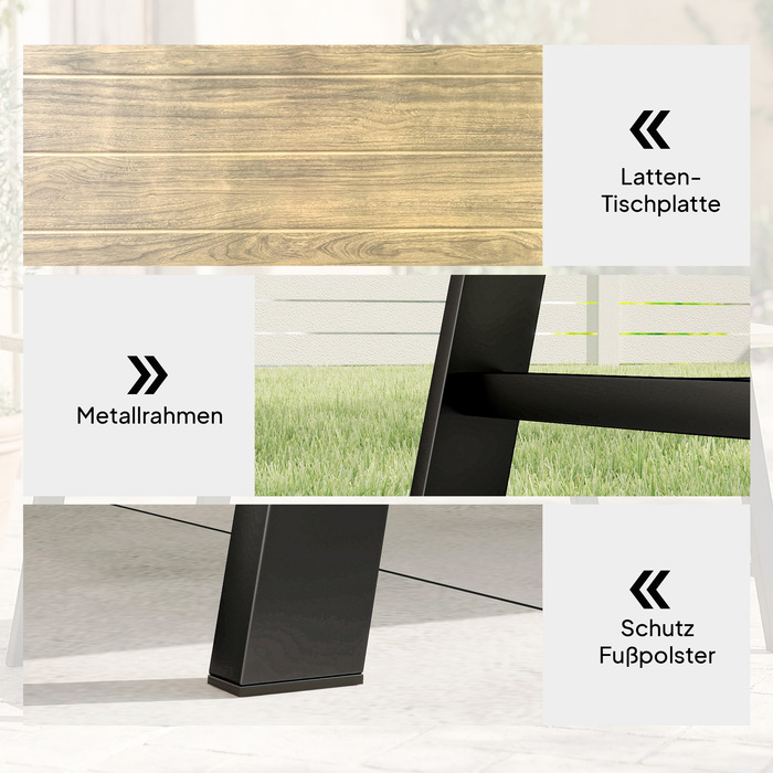 Зовнішній журнальний столик, прямокутний металевий приставний столик з імітацією дерев'яної стільниці, 100 x 55 см, Колір: Коричневий