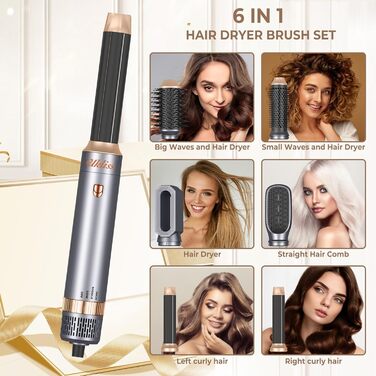 В 1, Hairstyler Hair Styler Набір щіток з теплим повітрям, Щітки для укладання Airstyler з автоматичною плойкою, Масажна щітка з теплим повітрям, Щітка для випрямлення волосся (сіра), 6