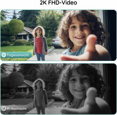 Відеодзвінок BOIFUN з камерою, 2K-HD, Wi-Fi, PIR-датчик руху, 2-сторонній аудіо, сумісний з Alexa, SD/Cloud-пам'ять, з дзвінком, чорний