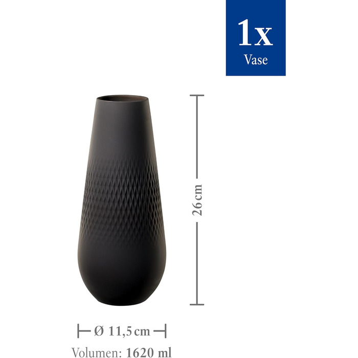 Villeroy & Boch ваза Manufacture Noir, чорна матова, кераміка, 3 шт., для пампасу, велика, преміум-якість