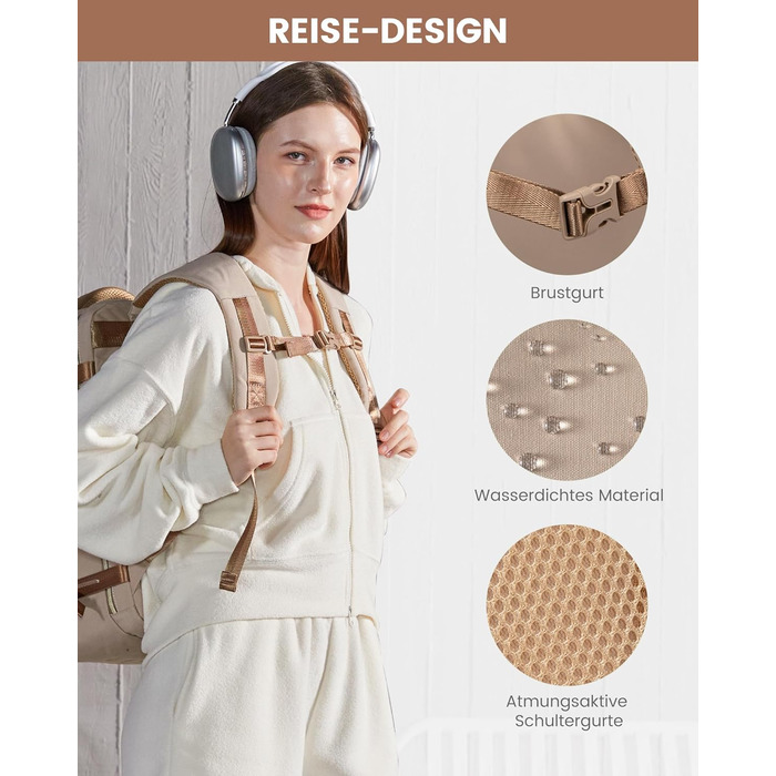 LOVEVOOK Рюкзак для ручної поклажі, 40L, великий рюкзак для жінок, водонепроникний, для ноутбука 17 дюймів, рюкзак-валіза для подорожей, роботи, бізнесу, вихідних, оливковий, світло-зелений, бежевий, оливковий (Хакі, бежевий, пісочно-коричневий)