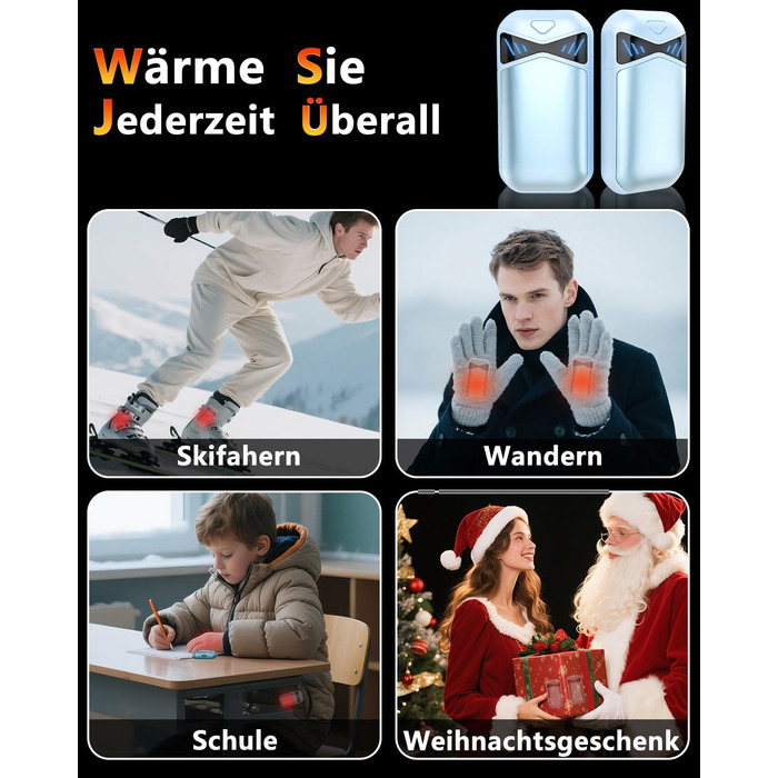 Електричні грілки для рук DDKJ, 2 шт., 7000mAh, з магнітом, 3 режими нагріву до 55°C, для дітей, чоловіків, жінок (блакитні)