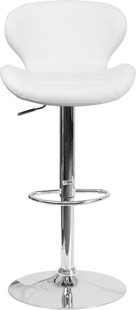 Барний стілець Flash Furniture Denville з тканини, регульований по висоті, з вигнутою спинкою та хромованою основою, 2 шт. (Біле вінілове сидіння)