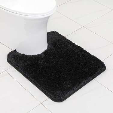 Килимок для ванної MIULEE м'який нековзний килимок для ванної, килимок для ванної, килимок для ліжка, пухнастий килим, килимок для ванної, килимок для душу для ванної та вітальні, спальні, 50x80 см (50x60 см з вирізом для унітазу, чорний)