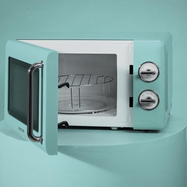 Мікрохвильова піч Cecotec Proclean 3010 Retro Blue 20 л, 700 Вт, механічна, 6 режимів, таймер 30 хв, режим розморожування, вінтажний дизайн, синя, нержавіюча сталь, підсвітка, серія Allein 30