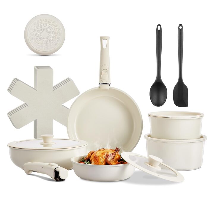 Набір посуду 17 предметів з антипригарним покриттям, індукційний, з керамічним покриттям, сумісний з духовкою, безпечний для миття в посудомийній машині, без PFOA/PFOS