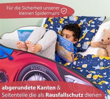 Ліжко-машина Alcube 80x160 см Автомобіль Spider CAR з рейковим каркасом і матрацом МДФ покриттям - ігрове ліжко з мотивом фольга дитяче ліжко 160х80 см для маленької людини-павука - Червоний