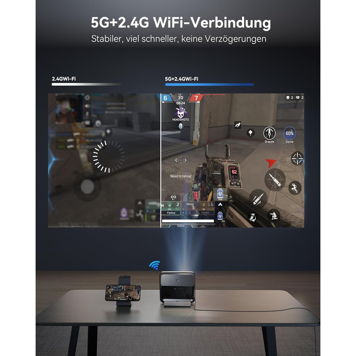 Проектор Beamer 4K з підтримкою 1500 ANSI, 1080P FHD, Smart, автоматичною корекцією трапеції, електричним фокусом, WiFi 6, Bluetooth для домашнього кінотеатру та на відкритому повітрі (сталево-сірий)