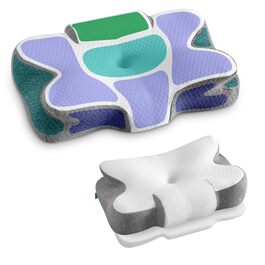 Ергономічна подушка SONGMICS з ефектом пам'яті (Memory Foam), регульована за висотою, для сну на боці, спині та животі, біло-сіра TBP051GZ02