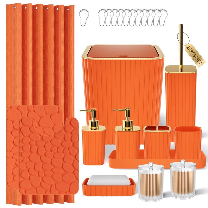 Набір аксесуарів для ванної кімнати, 25 предметів, салатовий, з душовою завісою та килимками