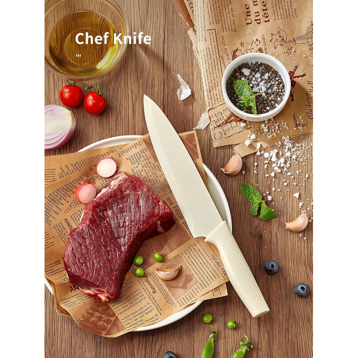 Набір кухонних ножів Yabano 7 предметів з підставкою та точилкою, кухонний набір з пластиковою підставкою (білий)