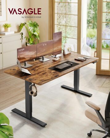Стол для роботи VASAGLE з регулюванням висоти, USB-C, підставка для розеток, стоячий стіл, нагадування про перерви, 3 пам'яті, 160x80 см, Vintage Brown (LSD146WZ02)