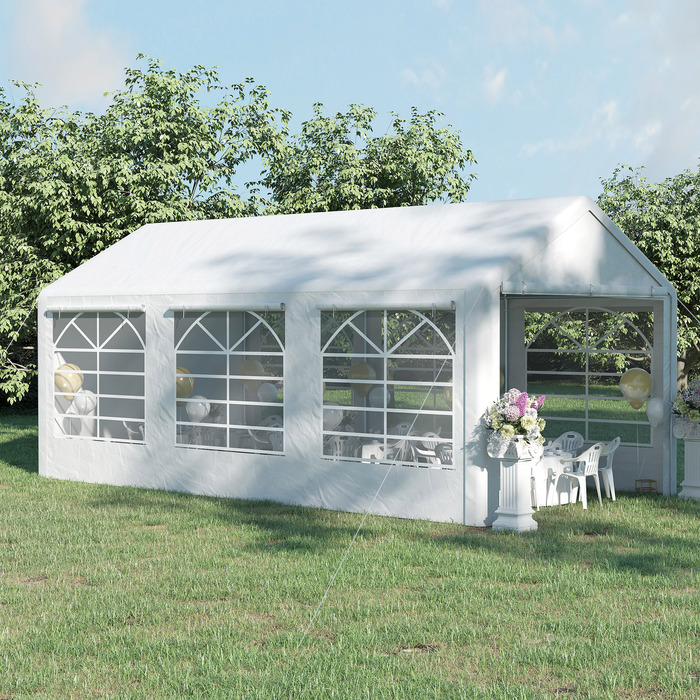 Outsunny Альтанка Marquee Garden Marquee Садова альтанка з 4 боковинами Вікно Поліестер+Метал Білий 3x6м | Аосом