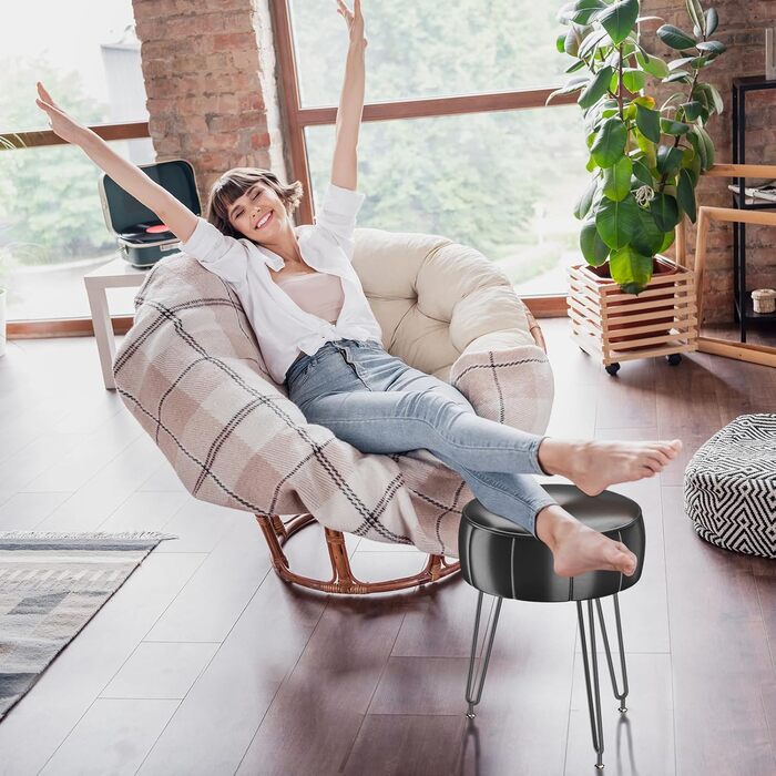 Чорний пуф-стілець для макіяжу в стилі гарбуза, 32x32x44 см (HBD036W)