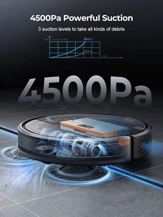 Робот-пилосос Laresar з функцією миття підлоги, 4500Pa, 3-в-1, сумісний з Alexa, час роботи 180 хв, для шерсті тварин, килимів, твердих підлог