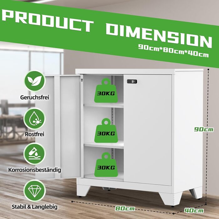 Металевий шафа-сейф для документів, 90x80x40 см, білий. Шафа для офісу, гаража, під інструменти, з комбінаційним замком, регульовані полиці