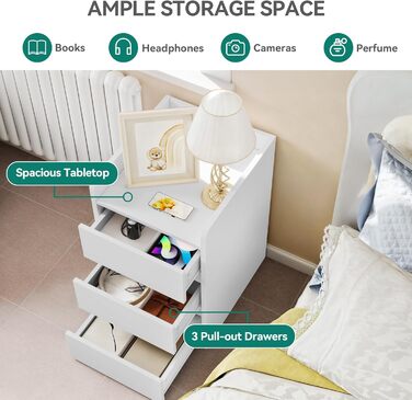 Приліжкові тумбочки YITAHOME 2 шт. з металевими ніжками та ручками, білий колір, 3 висувні ящики, 35 x 40 x 59 см