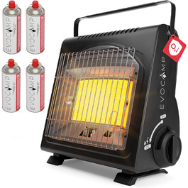 Газова обігрівач EVOCAMP 1.7 kW з ODS, для дому та кемпінгу (4 балончики в комплекті)