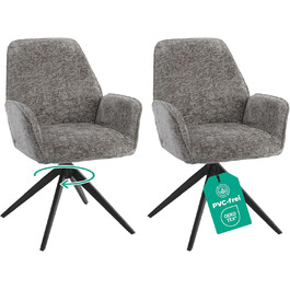 Обідні стільці 2 шт. темно-сірого кольору – поворотні на 360° з м'яким велюровим покриттям – функція повернення з пружинним механізмом – сучасний дизайн та легка збірка – без PFC та сертифіковані Oeko-TEX®