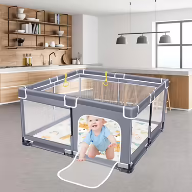 Складаний манеж GERCHAM з сіткою та присосками, дверцята на блискавці, 150x180см